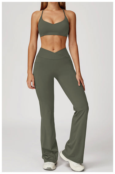 High Waist Cross Waist Wide Leg Bootcut Yoga Leggings Pants